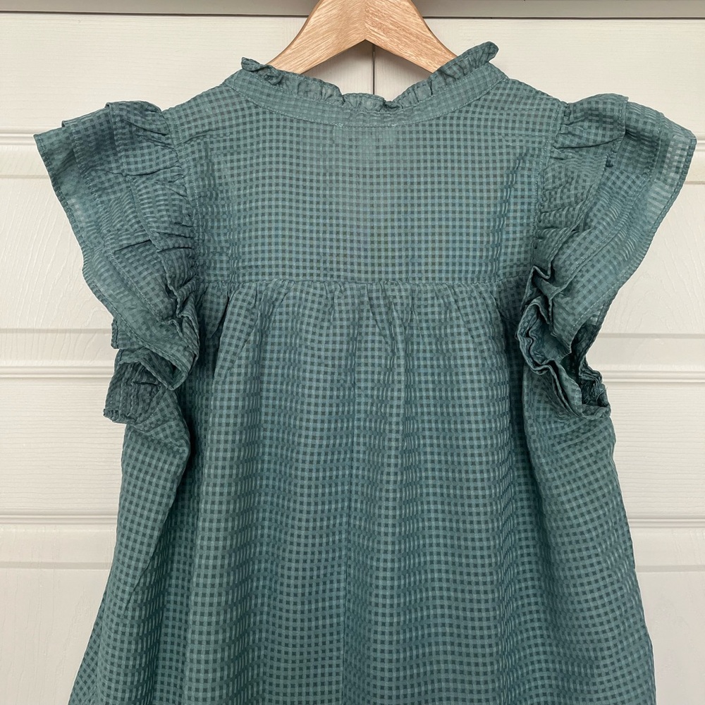 {Umgee} Waffle Print Flutter Short Sleeve Blouse in Teal - Womens Small - NWT - Picture 6 of 9